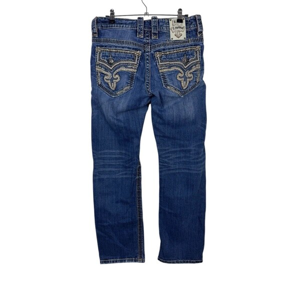 Rock Revival Moscow Straight Mens Jeans Size 31 Embellished Medium Wash - Picture 4 of 9